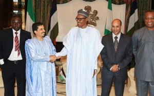 PRESIDENT BUHARI RECEIVES OUTGOING SAHARAWI AMB 5&5B. R-L; Nigerian Minister of Foreign Affairs, Mr Geoffery Onyeama, Saharawi Official Mr Wadad Fadil, President Muhammadu Buhari, the outgoi=ing Saharawi Ambassador to Nigeria, Mr Oubi Bachir and Mr. Suleiman Pema during a farewell audience at the State House in Abuja. PHOTO; SUNDAY AGHAEZE. AUGUST 18 2016.